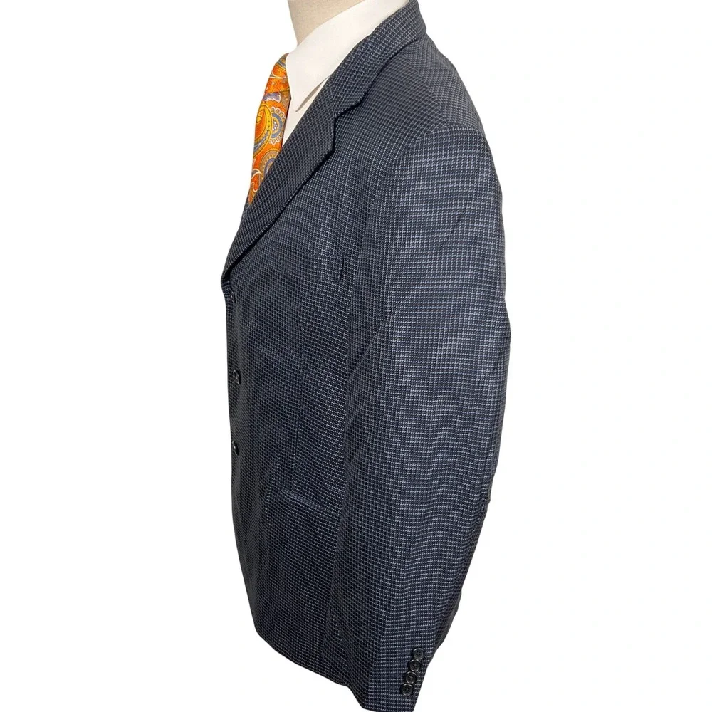 Paolo Vista Blazer Mens 42R Blue Micro Houndstooth Lightweight‎ Italian Luxury